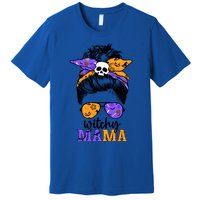 Witchy Mama Halloween Skull Witch Mom Messy Bun Spooky Great Gift Premium T-Shirt