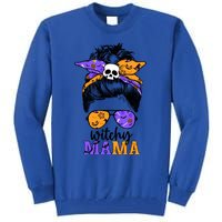 Witchy Mama Halloween Skull Witch Mom Messy Bun Spooky Great Gift Tall Sweatshirt