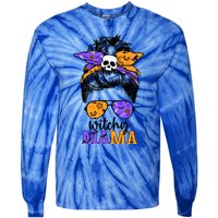 Witchy Mama Halloween Skull Witch Mom Messy Bun Spooky Great Gift Tie-Dye Long Sleeve Shirt