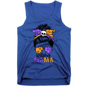 Witchy Mama Halloween Skull Witch Mom Messy Bun Spooky Great Gift Tank Top