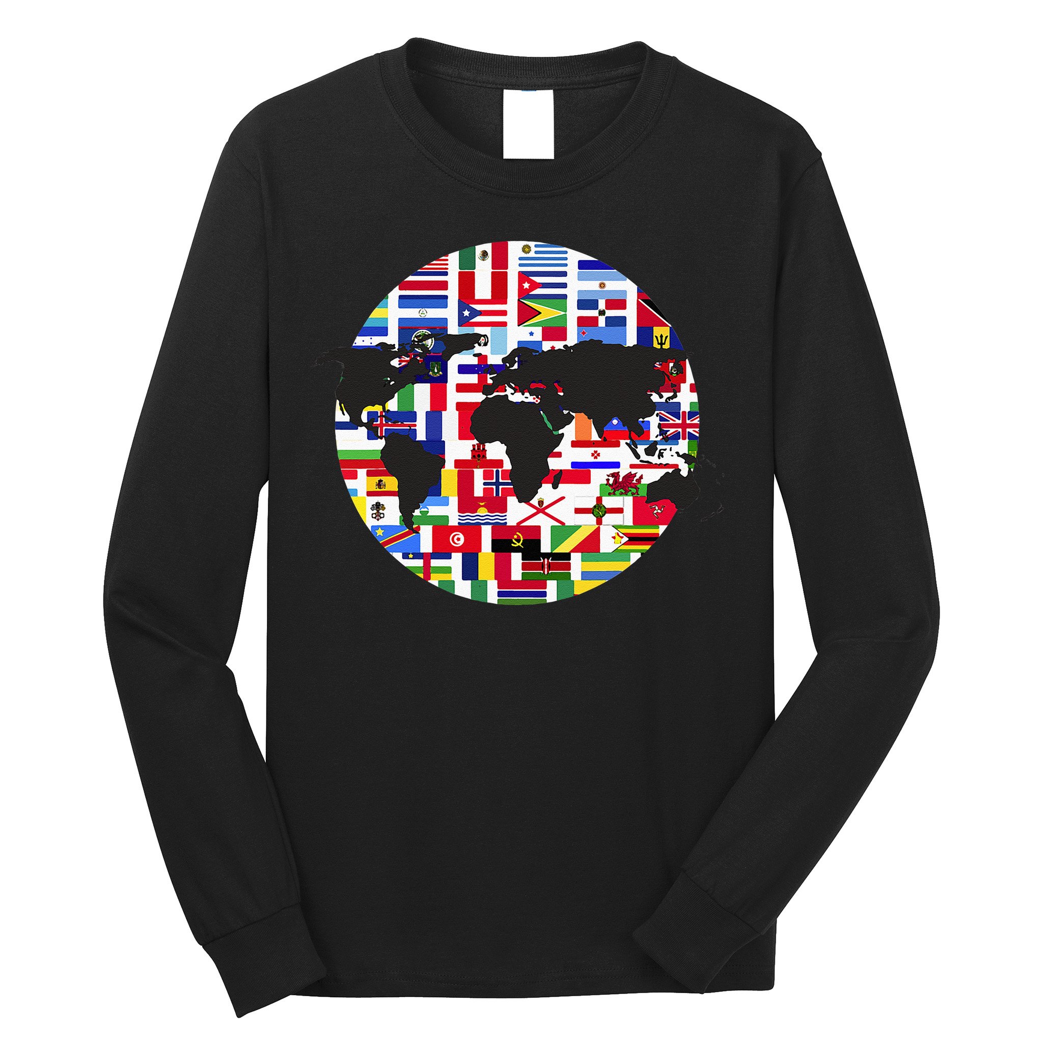World Map International Country Flags Traveling World Flags Long Sleeve Shirt