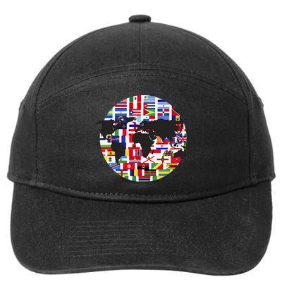 World Map International Country Flags Traveling World Flags 7-Panel Snapback Hat