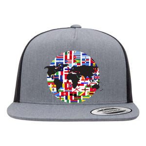 World Map International Country Flags Traveling World Flags Flat Bill Trucker Hat