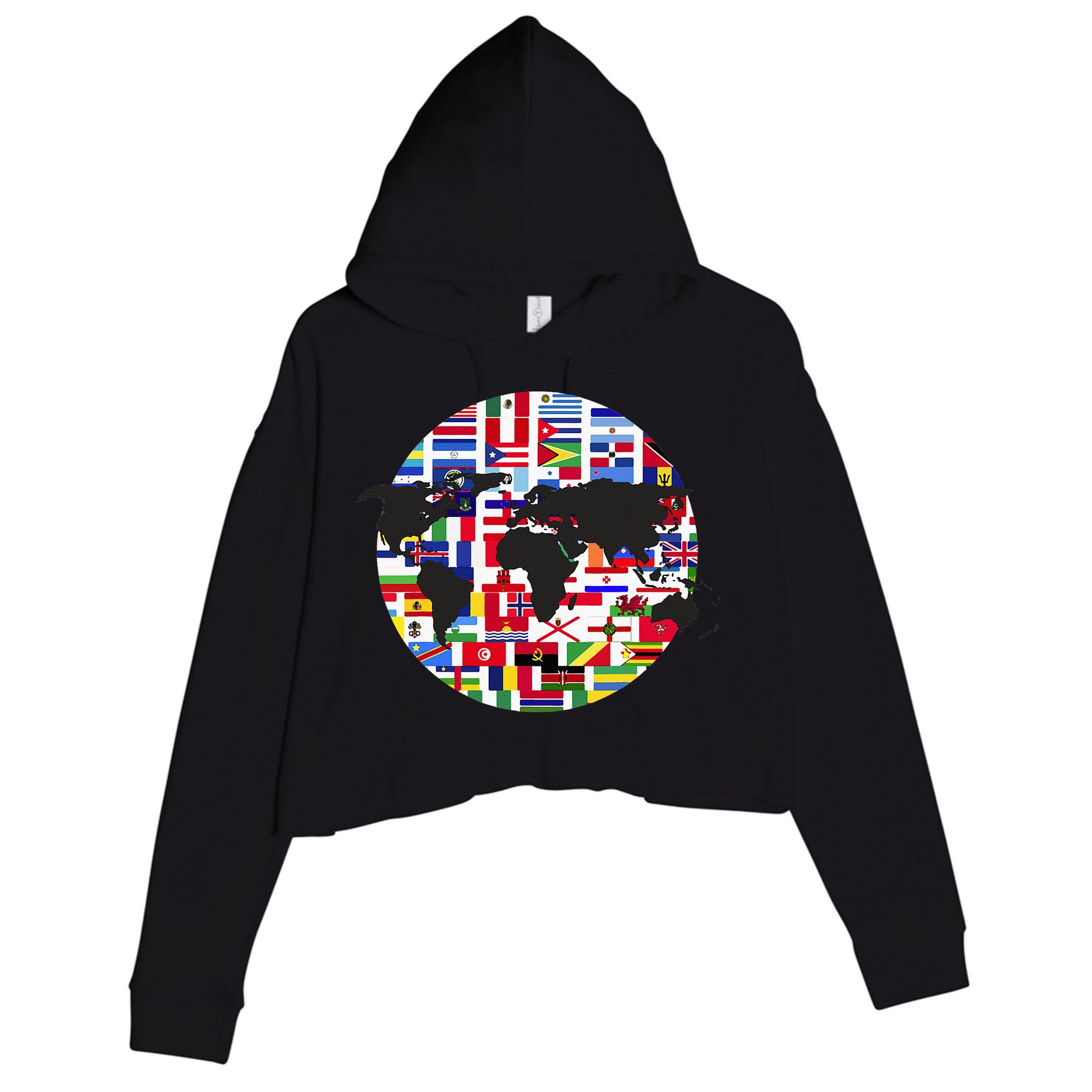World Map International Country Flags Traveling World Flags Crop Fleece Hoodie
