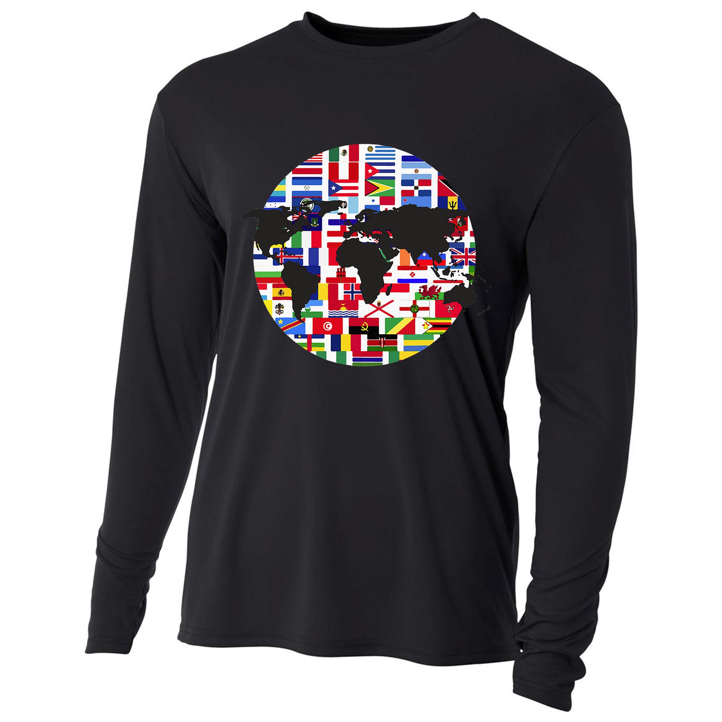 World Map International Country Flags Traveling World Flags Cooling Performance Long Sleeve Crew