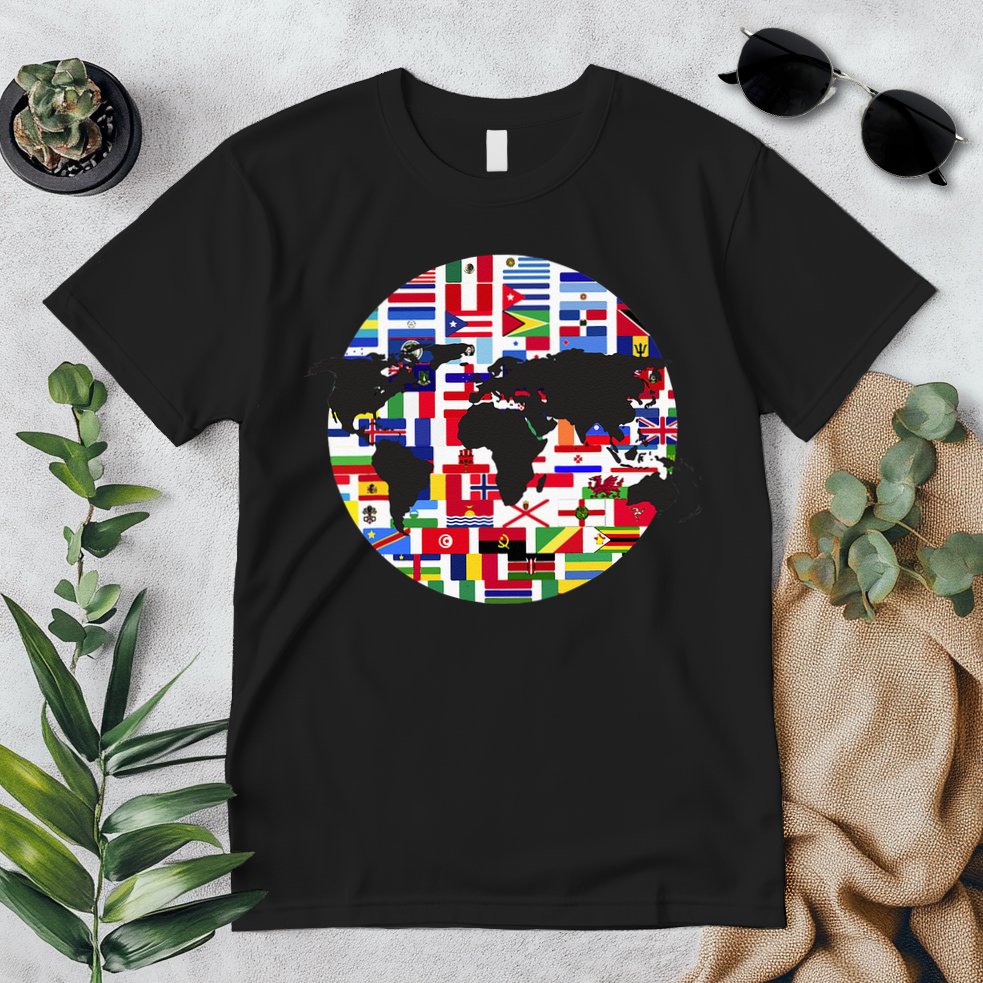 World Map International Country Flags Traveling World Flags Premium T-Shirt