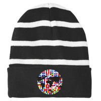 World Map International Country Flags Traveling World Flags Striped Beanie with Solid Band