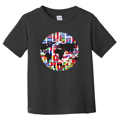 World Map International Country Flags Traveling World Flags Toddler T-Shirt