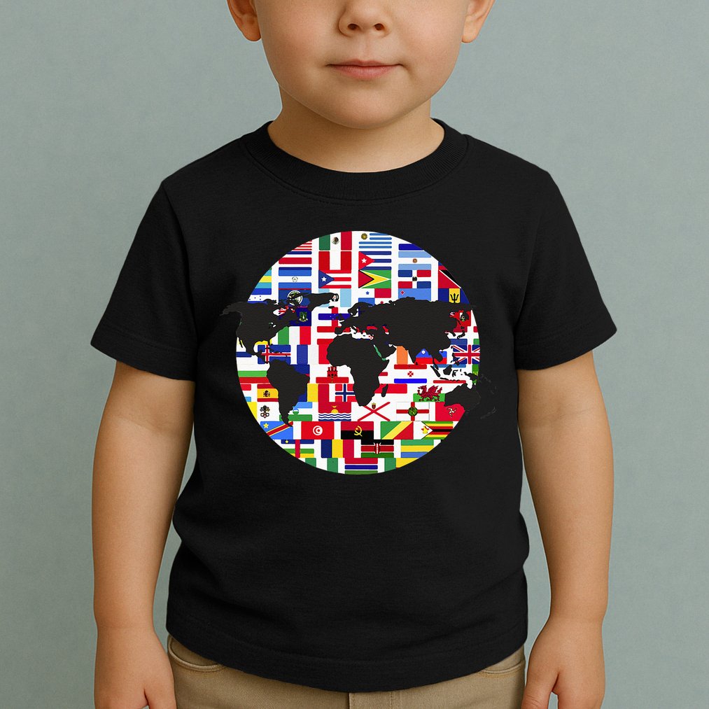 World Map International Country Flags Traveling World Flags Toddler T-Shirt