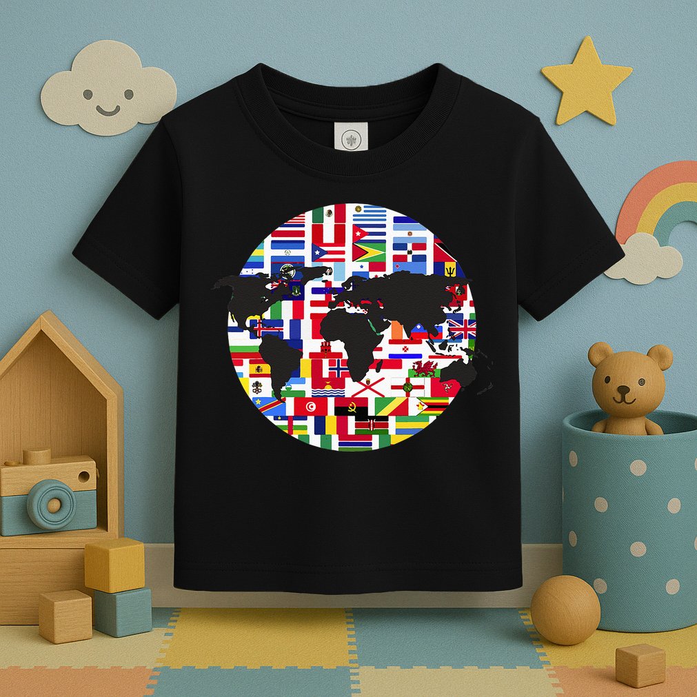 World Map International Country Flags Traveling World Flags Toddler T-Shirt