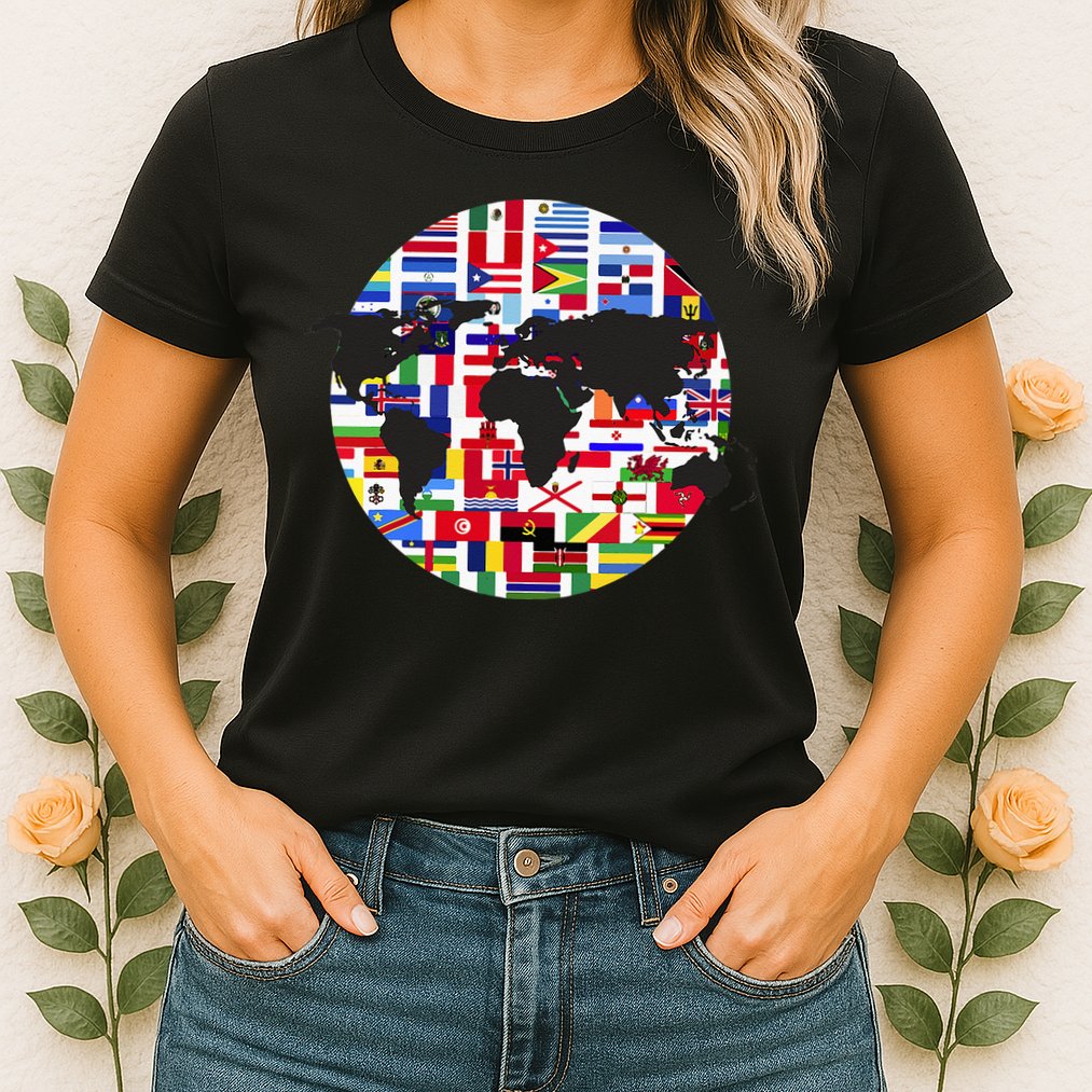World Map International Country Flags Traveling World Flags Womens T-Shirt