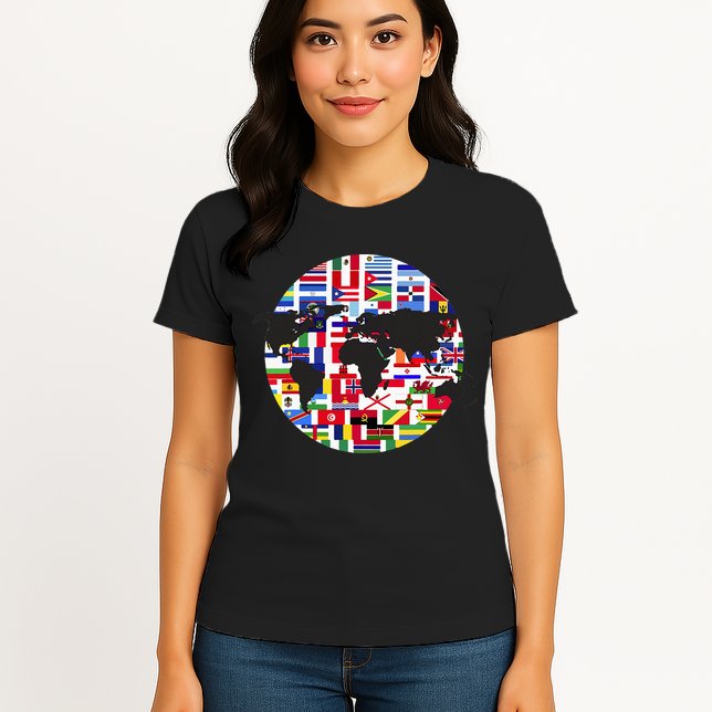 World Map International Country Flags Traveling World Flags Womens T-Shirt