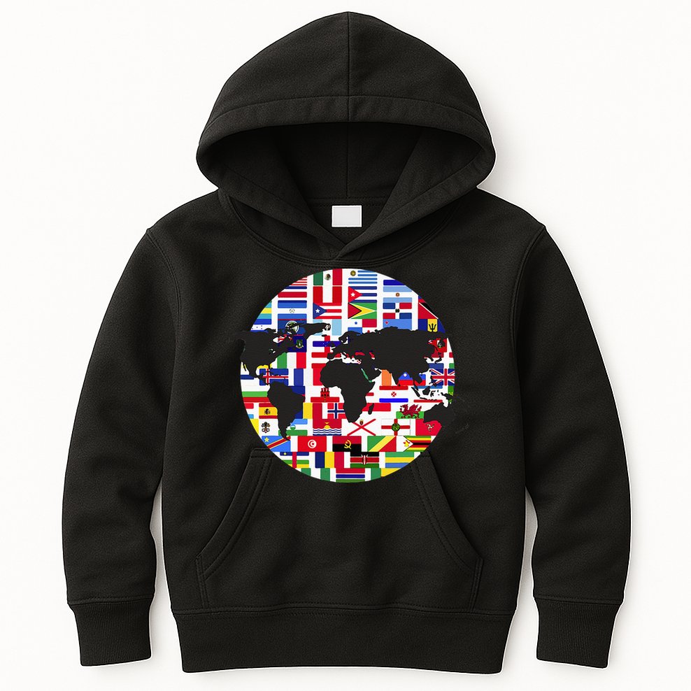 World Map International Country Flags Traveling World Flags Kids Hoodie