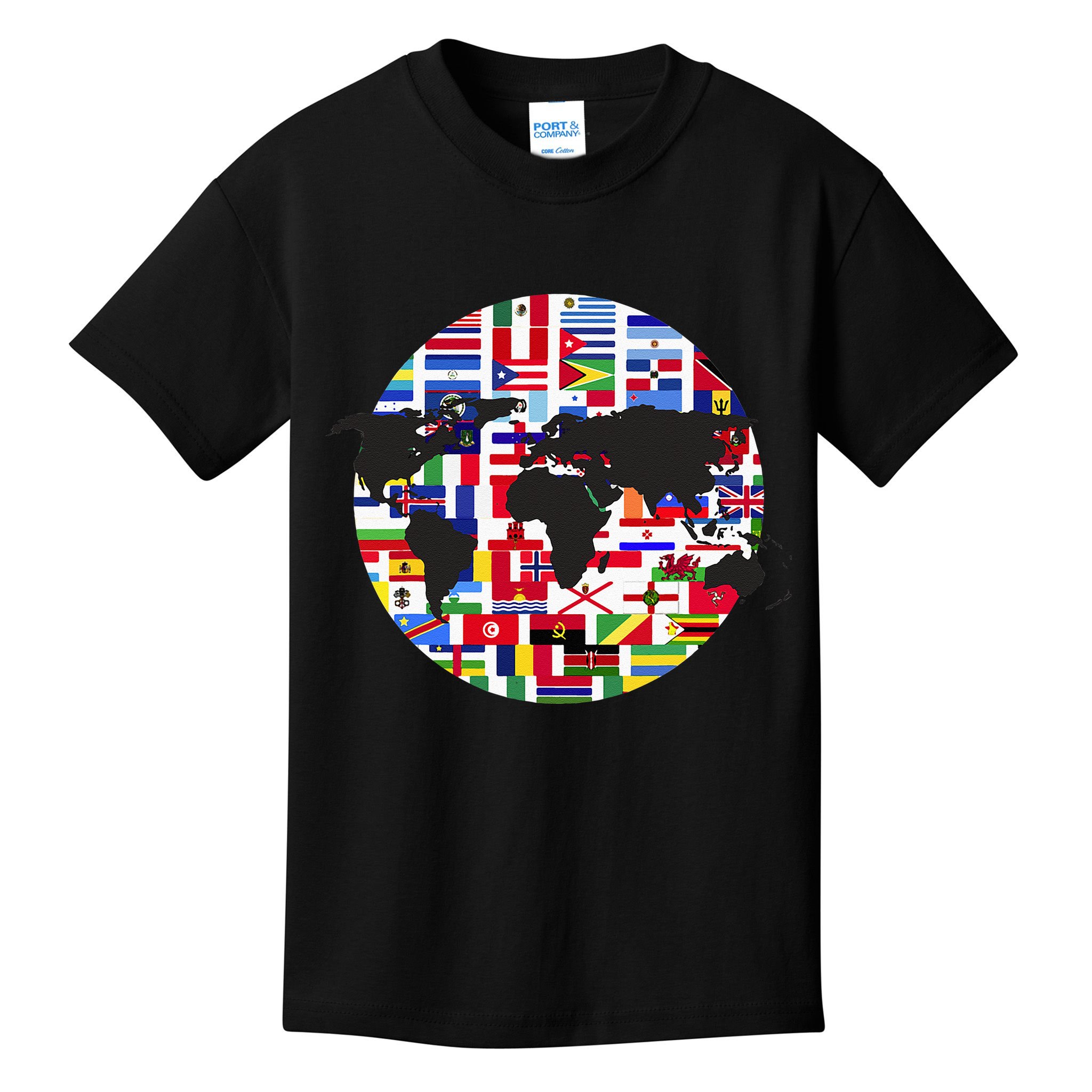 World Map International Country Flags Traveling World Flags Kids T-Shirt