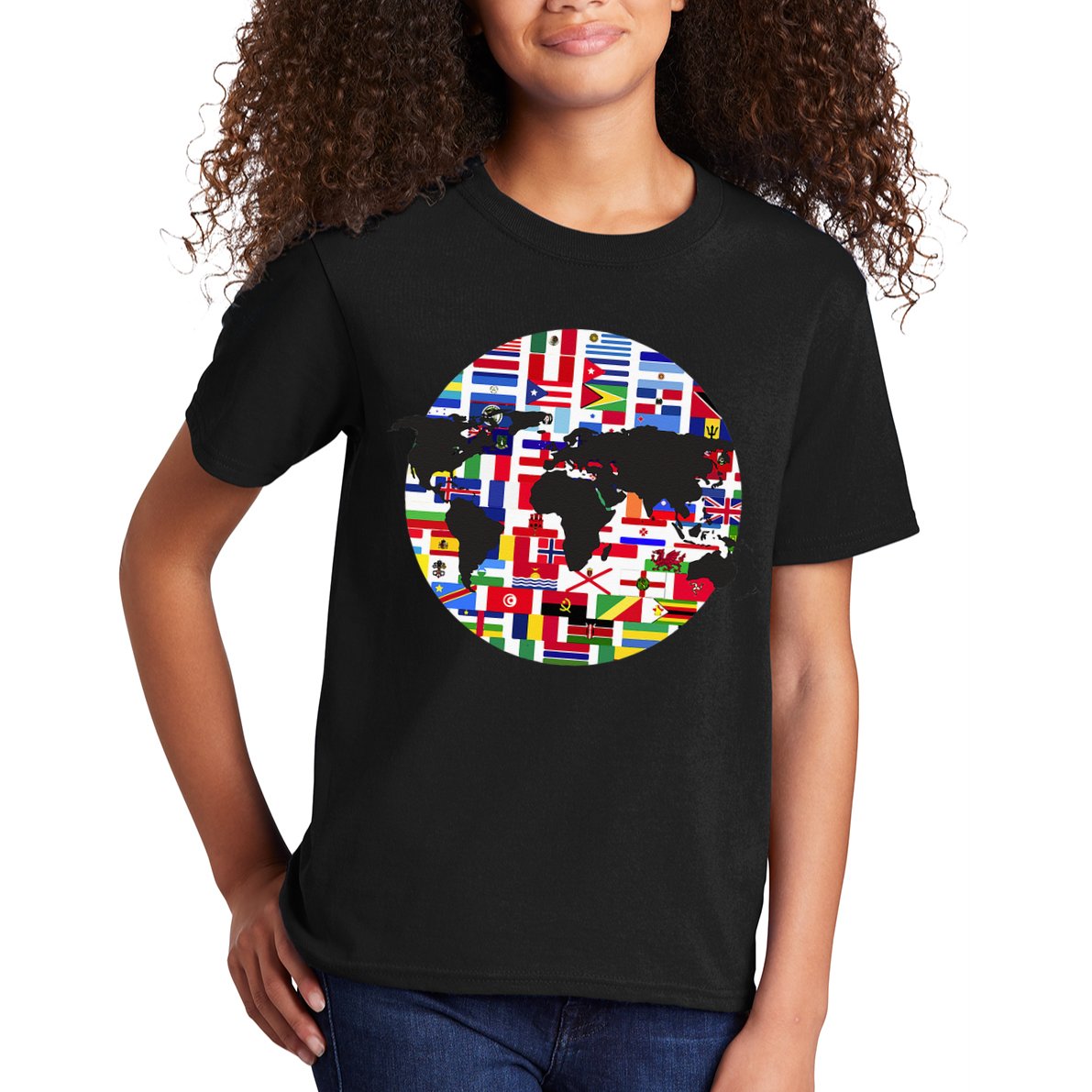 World Map International Country Flags Traveling World Flags Kids T-Shirt