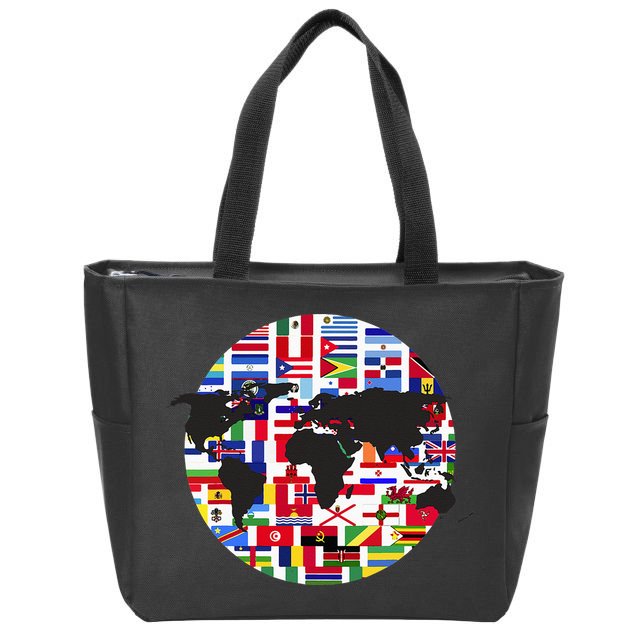 World Map International Country Flags Traveling World Flags Zip Tote Bag