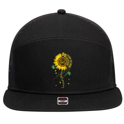 Womens Made In 1973 Sunflower 50th Birthday Gift 7 Panel Mesh Trucker Snapback Hat