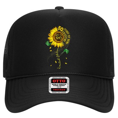 Womens Made In 1973 Sunflower 50th Birthday Gift Trucker Hat