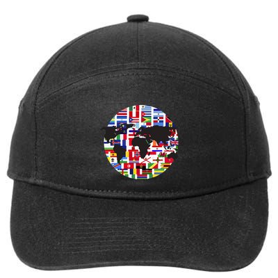 World Map International Country Flags Traveling World Flags 7-Panel Snapback Hat