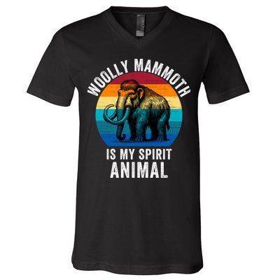 Woolly Mammoth Is My Spirt Animal Vintage Retro Sunset V-Neck T-Shirt