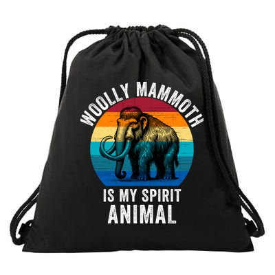 Woolly Mammoth Is My Spirt Animal Vintage Retro Sunset Drawstring Bag