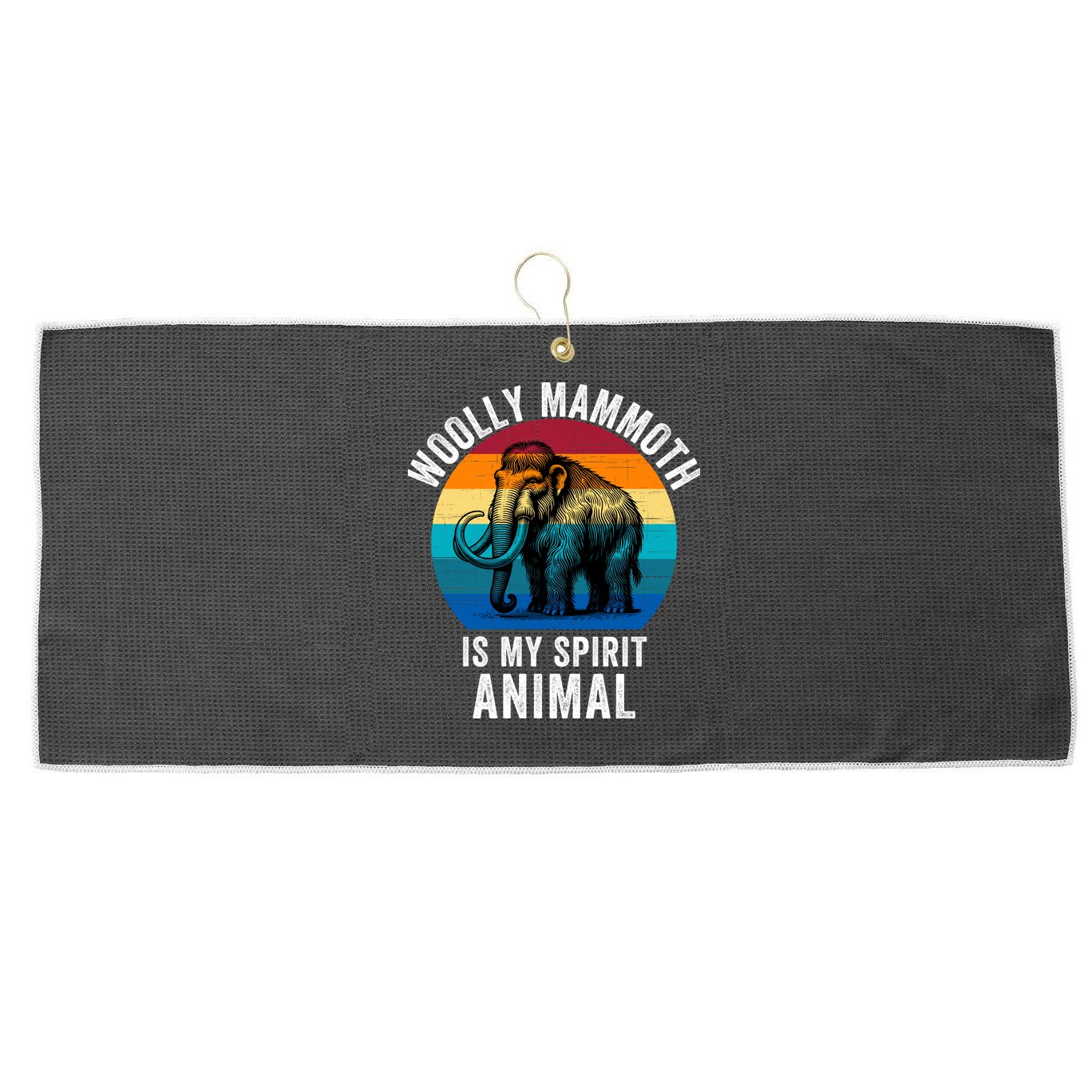 Woolly Mammoth Is My Spirt Animal Vintage Retro Sunset Large Microfiber Waffle Golf Towel