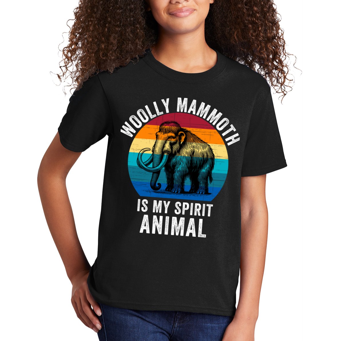 Woolly Mammoth Is My Spirt Animal Vintage Retro Sunset Kids T-Shirt