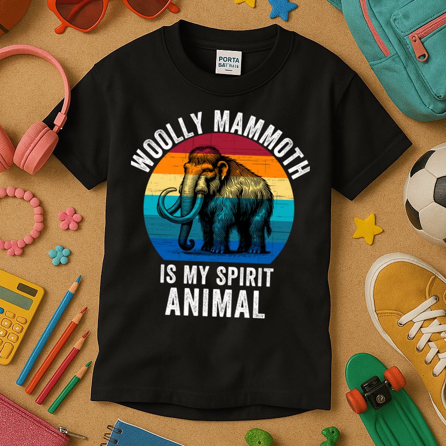 Woolly Mammoth Is My Spirt Animal Vintage Retro Sunset Kids T-Shirt