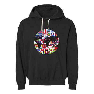 World Map International Country Flags Traveling World Flags Garment-Dyed Fleece Hoodie