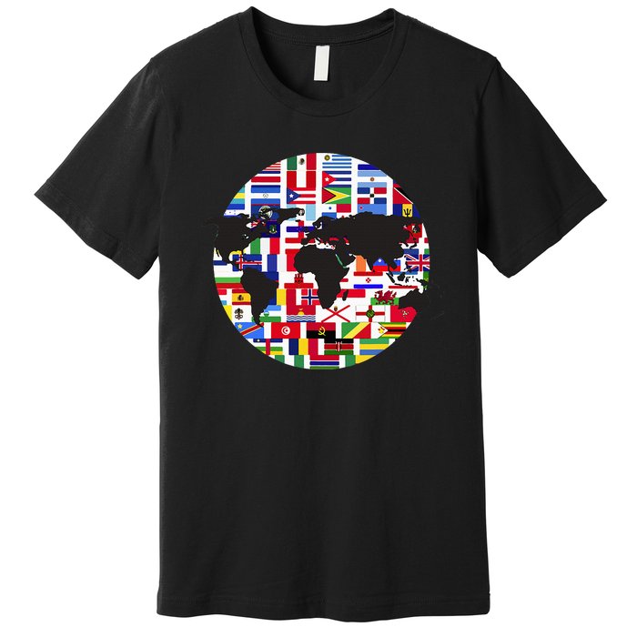 World Map International Country Flags Traveling World Flags Premium T-Shirt