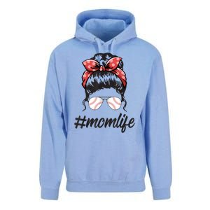 Womens Mom Life Softball Baseball Mothers Day Messy Bun Unisex Surf Hoodie