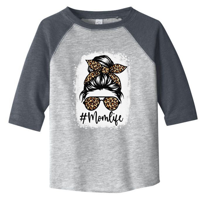 Women Mom Life Bleached Mom Life Leopard Messy Bun Toddler Fine Jersey T-Shirt