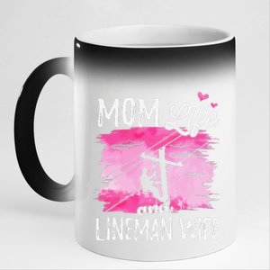 Women Mom Life And Lineman Wife Husband Electric Cable 11oz Black Color Changing Mug