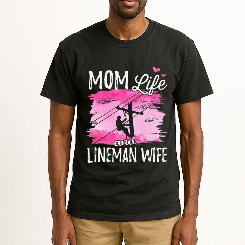 Women Mom Life And Lineman Wife Husband Electric Cable Tall T-Shirt