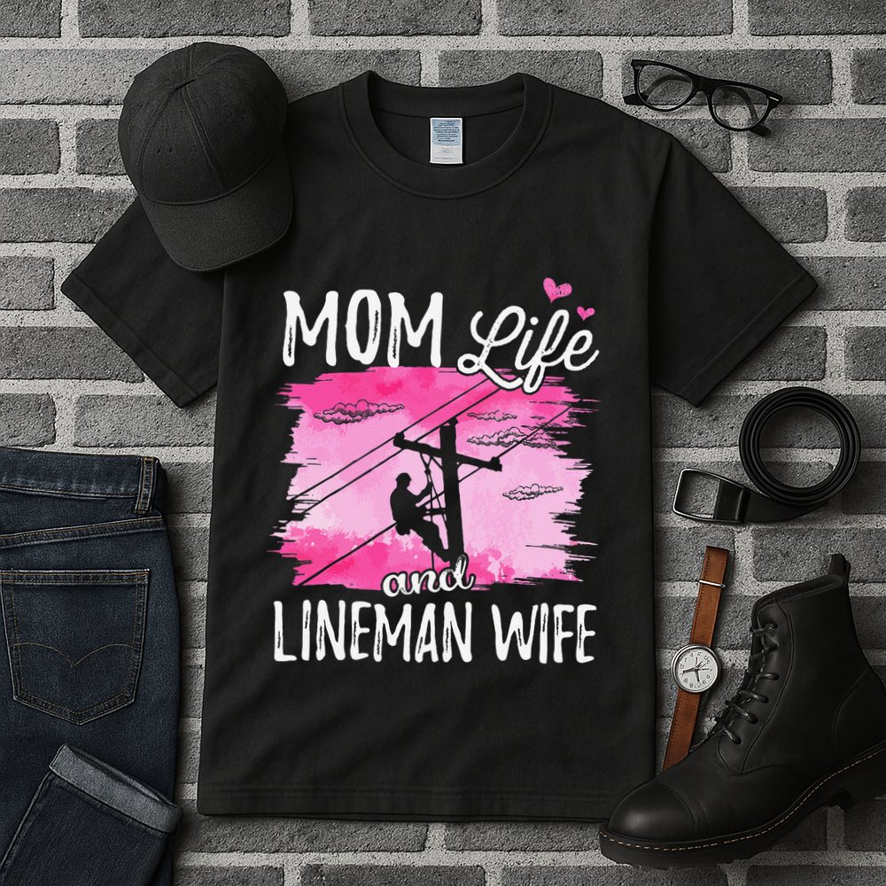 Women Mom Life And Lineman Wife Husband Electric Cable Tall T-Shirt