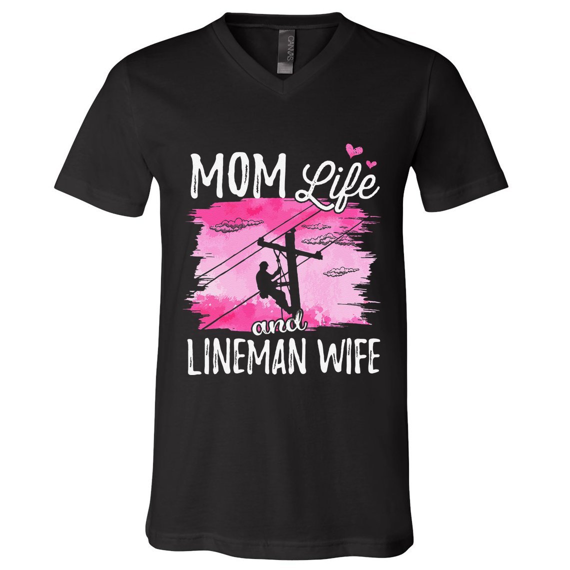 Women Mom Life And Lineman Wife Husband Electric Cable V-Neck T-Shirt