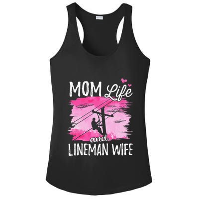 Women Mom Life And Lineman Wife Husband Electric Cable Ladies PosiCharge Competitor Racerback Tank