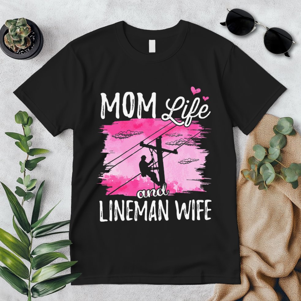 Women Mom Life And Lineman Wife Husband Electric Cable Premium T-Shirt