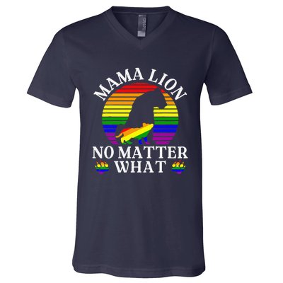 Women Mama Lion No Matter What Lgbt Pride Support Rainbow V-Neck T-Shirt