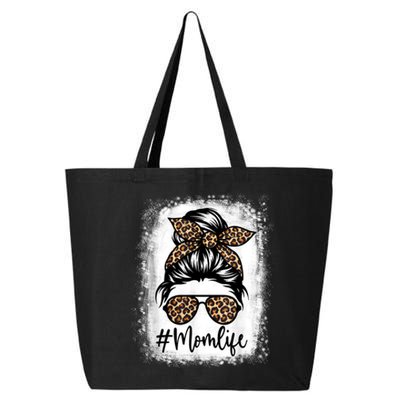 Women Mom Life Bleached Shirt Mom Life Leopard Messy Bun 25L Jumbo Tote