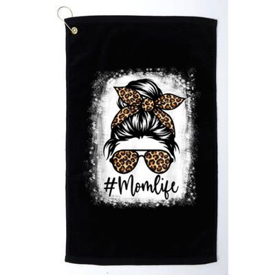 Women Mom Life Bleached Shirt Mom Life Leopard Messy Bun Platinum Collection Golf Towel