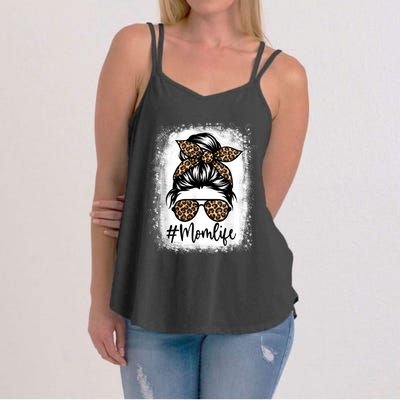 Women Mom Life Bleached Shirt Mom Life Leopard Messy Bun Women's Strappy Tank