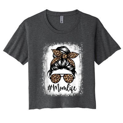 Women Mom Life Bleached Shirt Mom Life Leopard Messy Bun Women's Crop Top Tee