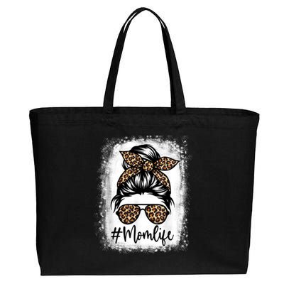 Women Mom Life Bleached Shirt Mom Life Leopard Messy Bun Cotton Canvas Jumbo Tote