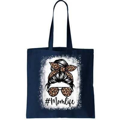 Women Mom Life Bleached Shirt Mom Life Leopard Messy Bun Tote Bag