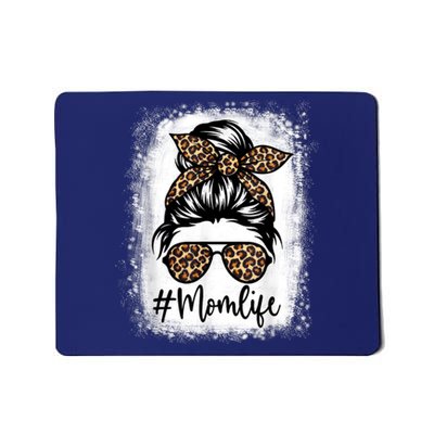 Women Mom Life Bleached Shirt Mom Life Leopard Messy Bun Mousepad