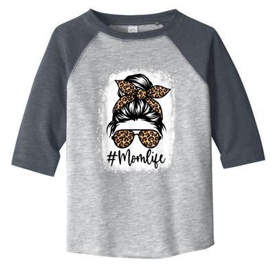 Women Mom Life Bleached Shirt Mom Life Leopard Messy Bun Toddler Fine Jersey T-Shirt