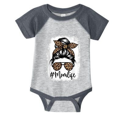 Women Mom Life Bleached Shirt Mom Life Leopard Messy Bun Infant Baby Jersey Bodysuit