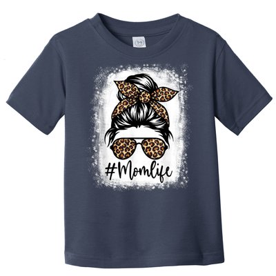 Women Mom Life Bleached Shirt Mom Life Leopard Messy Bun Toddler T-Shirt