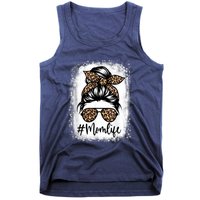 Women Mom Life Bleached Shirt Mom Life Leopard Messy Bun Tank Top